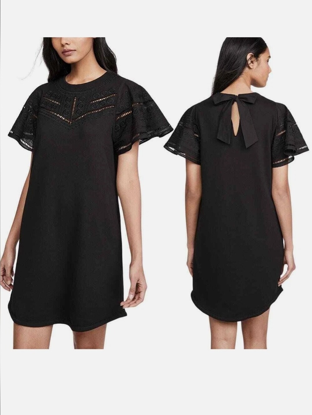 Parker Black Eyelet Flutter Sleeve Tie-Back Dress